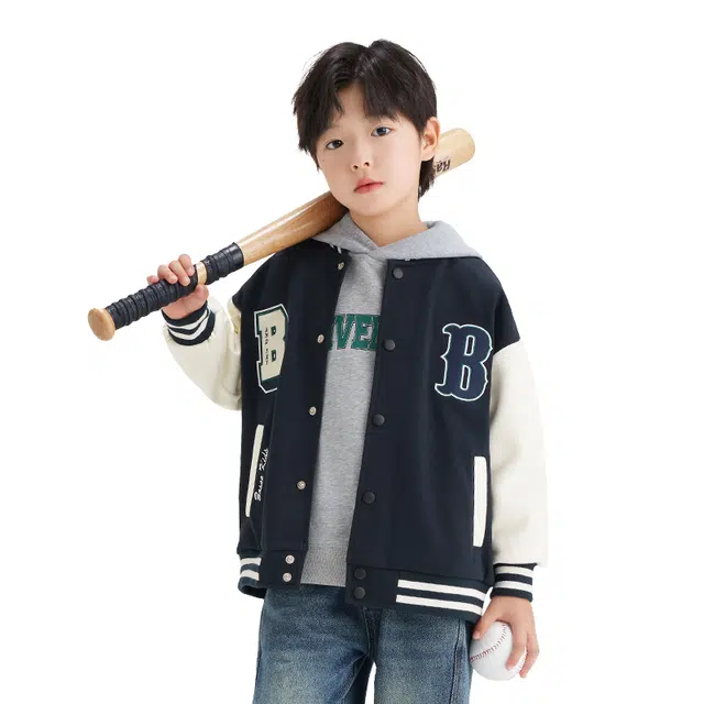 左西 字母刺绣简约柔软透气棒球服 藏青色儿童款