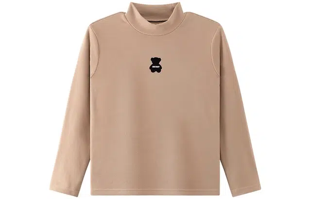 左西 半高领撞色卡通提花长袖抓绒打底保暖上装 儿童款 咖啡色