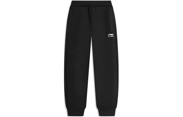 李宁儿童 运动生活系列 纯色中腰松紧束脚针织运动裤 儿童款 黑色