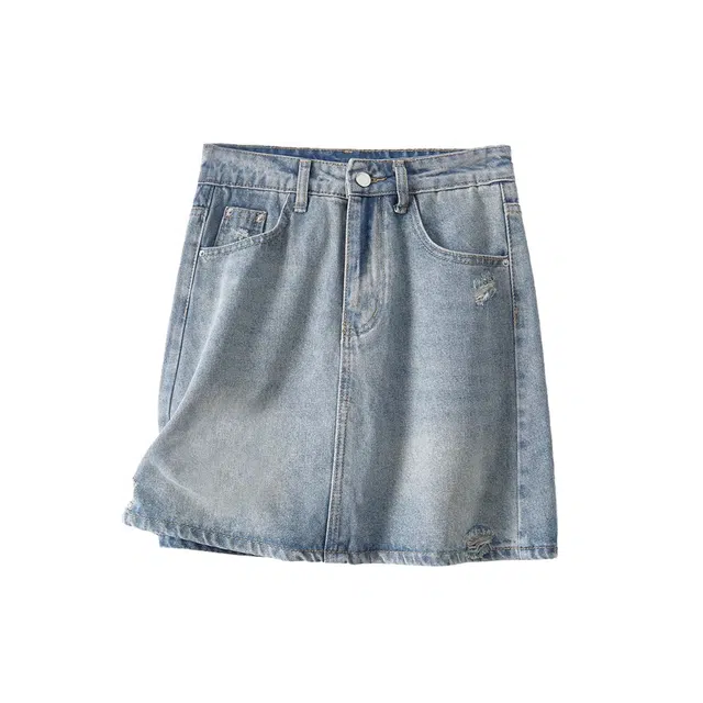 云妃秀 大码半身裙百搭拼接宽松微胖休闲时尚日常显瘦夏季牛仔短裙 女款