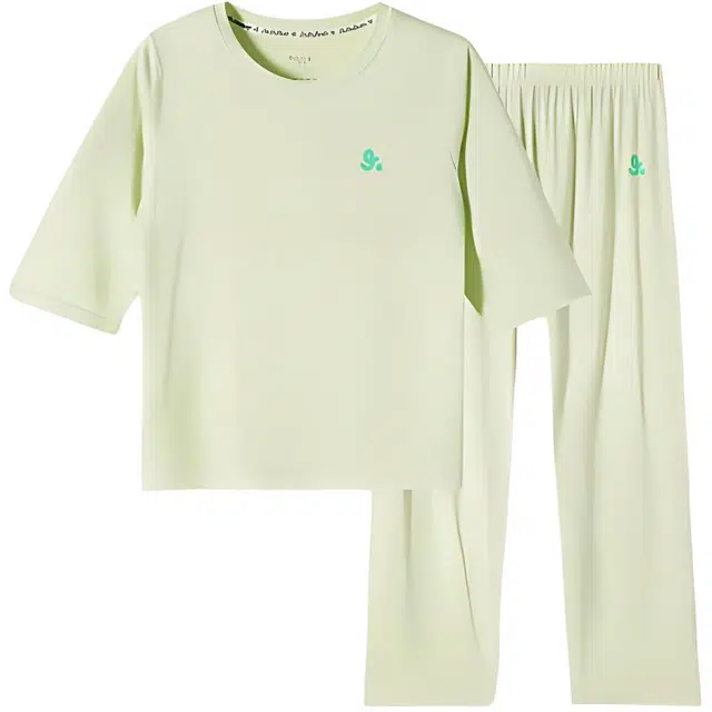 久岁伴 睡眠系列 吸湿排汗舒适七分袖百搭柔软家居服 浅绿色青少年