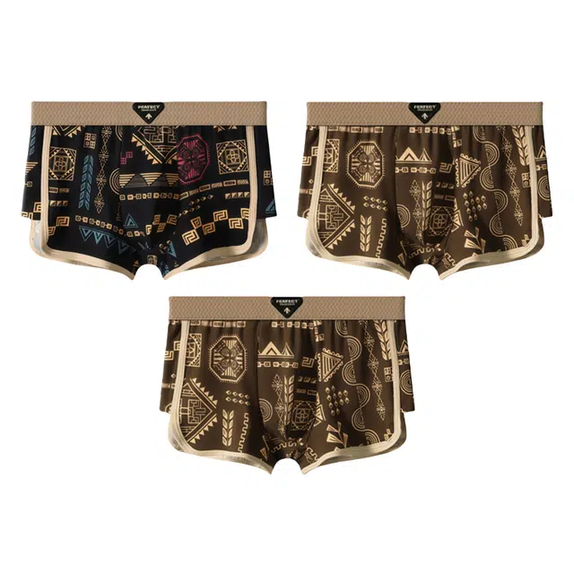 莫代尔 亲肤柔软舒适透气不卡档不夹臀内裤不勒肉高弹中腰宽松平角内裤美式复古字母印花撞色内裤 男款 组合装