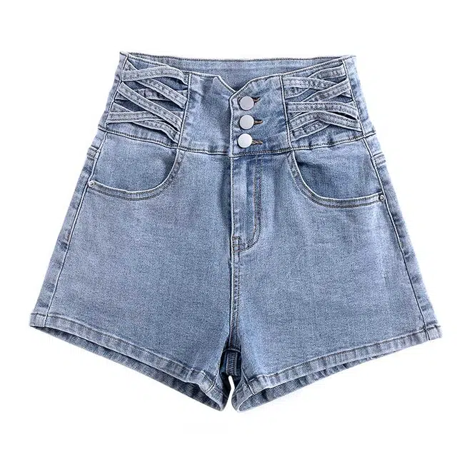 法文箱子 舒适修身显瘦牛仔短裤 女款 浅蓝色