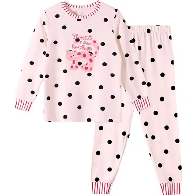 久岁伴 居家系列 可爱点吸湿排汗长袖内衣套装儿童款