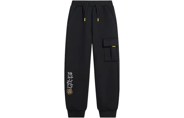 李宁儿童 运动生活系列 纯色束脚针织运动裤 儿童款 黑色