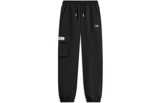 李宁儿童 运动生活系列 纯色中腰系带束脚宽松针织运动裤 儿童款 黑色