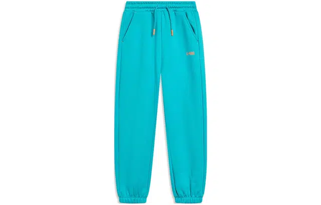 儿童款 李宁儿童 童装 运动生活系列 纯色束脚加绒保暖宽松针织运动裤 湖蓝色