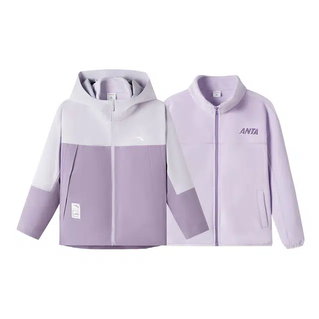安踏儿童 防风雨科技 摇粒绒内胆三合一外套 连帽舒适时尚冲锋衣 浅雾紫/梅花紫 青少年
