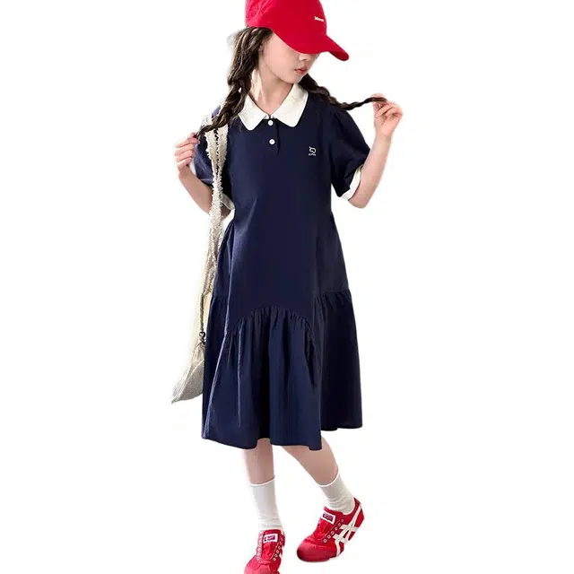 雅鹿连衣裙 舒适极简百搭短袖 藏青色 儿童款