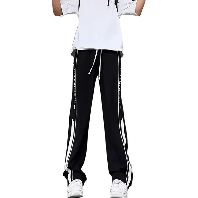 单爵 美式侧条纹薄款高个子加长垂感裤子运动直筒休闲裤 男女同款