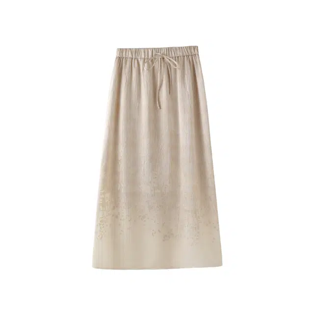 花栗鼠小姐 法式艺术感玫瑰通勤休闲长裙 女款 米杏色