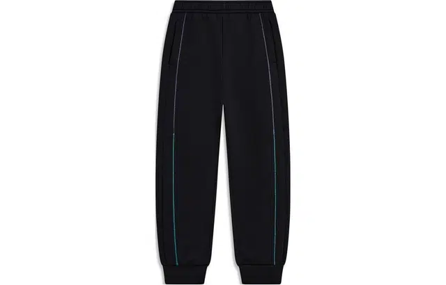 李宁儿童 童装 纯色束脚针织运动裤 女童 黑色