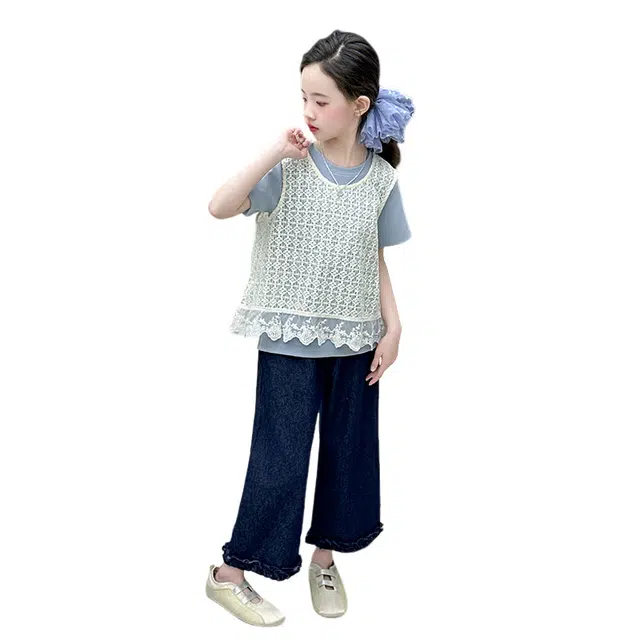 雅鹿休闲运动套装 韩系时尚百搭舒适 蓝色套装 儿童款