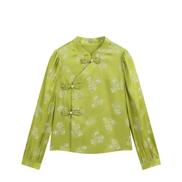 英氏 新中式气质提花国风立领盘扣衬衫 青少年