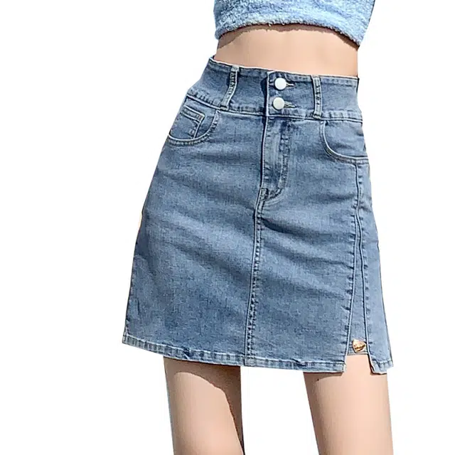 法文箱子 高腰显瘦防走光半身裙牛仔短裙 女款