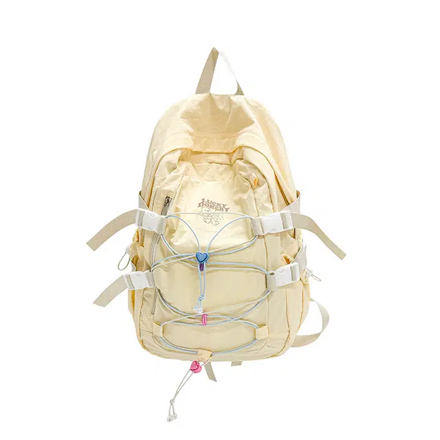 帕克熊 韩系绑带撞色小清新学院风大容量轻便简约多巴胺配色 尼龙布 双肩包 男女同款情侣款 多色