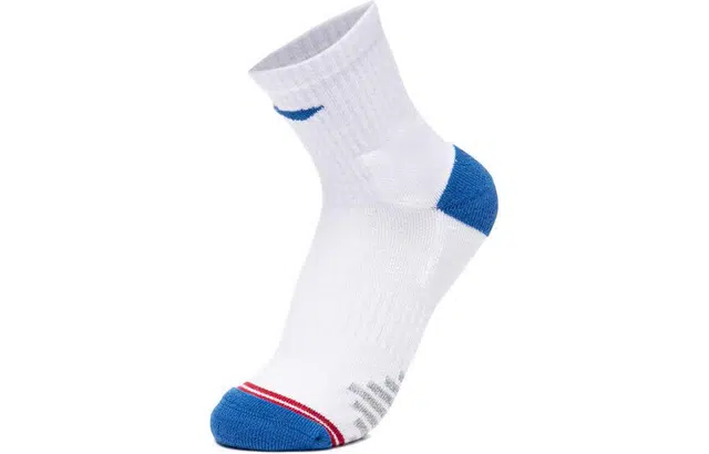 儿童款 李宁儿童 撞色减震防滑篮球中筒儿童袜子 标准白新法国蓝