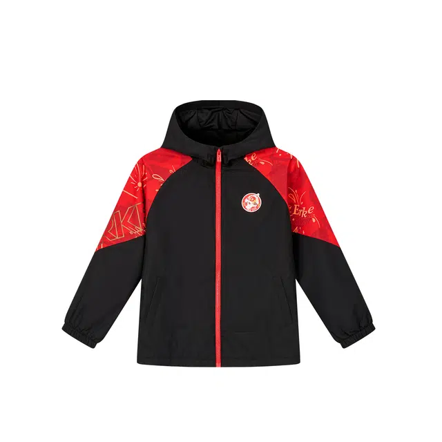 鸿星尔克儿童大衣 轻盈保暖时尚拼色 正黑 青少年