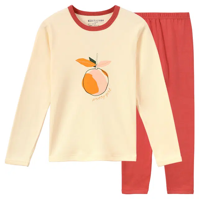 红豆 圆领舒适洋气字母长袖纯色长裤内衣套装 本白青少年