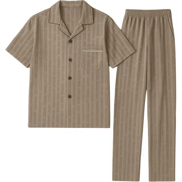 潞优野 薄款休闲大码短袖上衣高级感家居服长裤夏季睡衣套装 男款