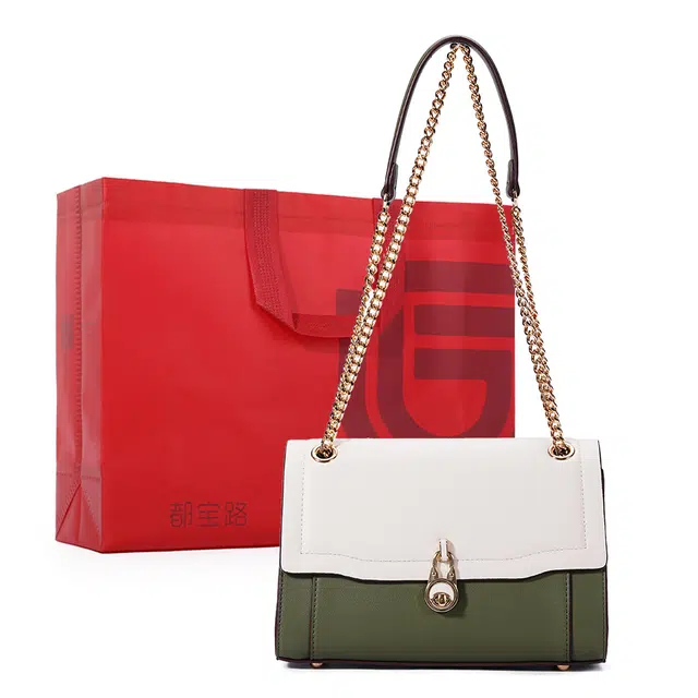 都宝路 时尚复古轻奢简约百搭拼色链条日常通勤质感 合成革 斜挎单肩包 女款 多色