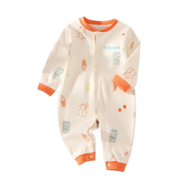 十月妈咪 碎花时尚可爱简约小众连体装 婴童 橘色