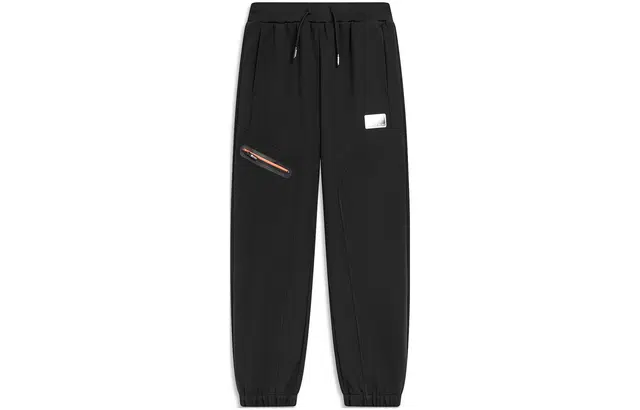 李宁儿童 童装 韦德系列 纯色中腰抓绒束脚针织运动裤 儿童款 黑色