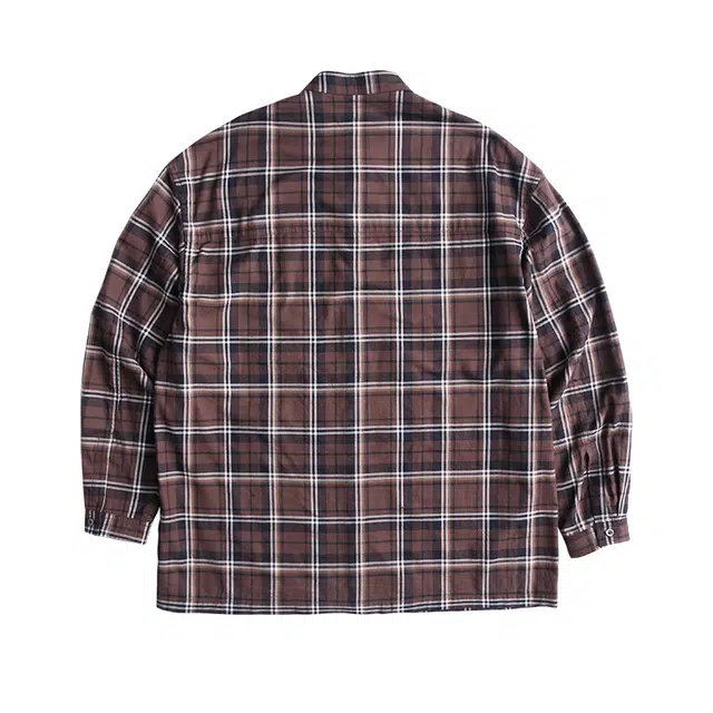 实年服工 上单件手作系列纯棉休闲落肩立领长袖格子衬衫 男款