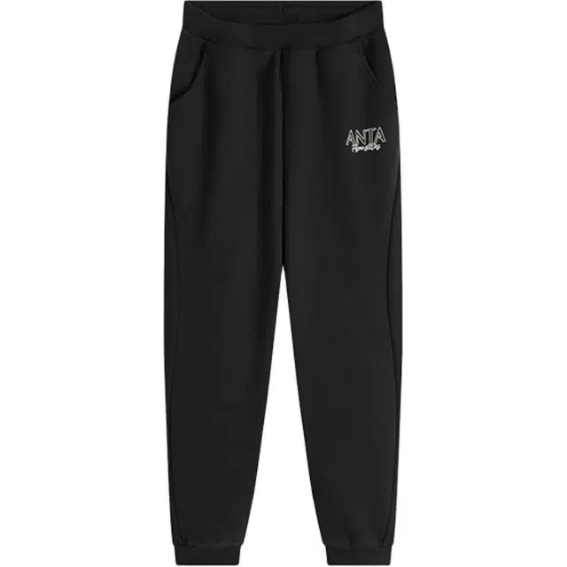 青少年 安踏儿童 中腰字母舒适透气加绒保暖束脚针织运动裤 梦幻黑