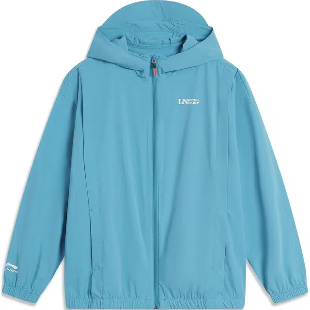 大童 李宁儿童 运动生活系列 字母印花连帽冰感防晒宽松运动风衣 暗湖蓝