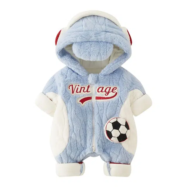 雅鹿 舒适亲肤连帽拉链连体衣 蓝色 婴幼童