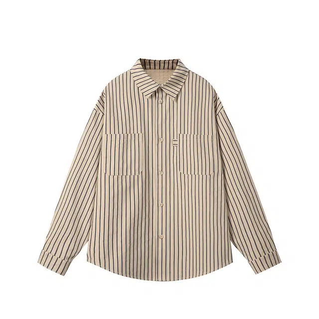 欧路得 长袖男秋季日系少年感百搭小众美式外套宽松情侣翻领衬衣衬衫 男款