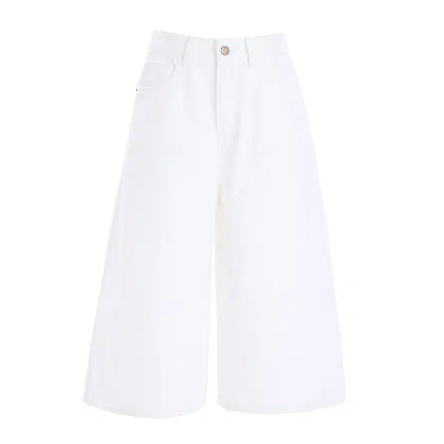 淑好百 宽松阔腿裤垂感休闲百搭显瘦七分牛仔短裤 女款 白色