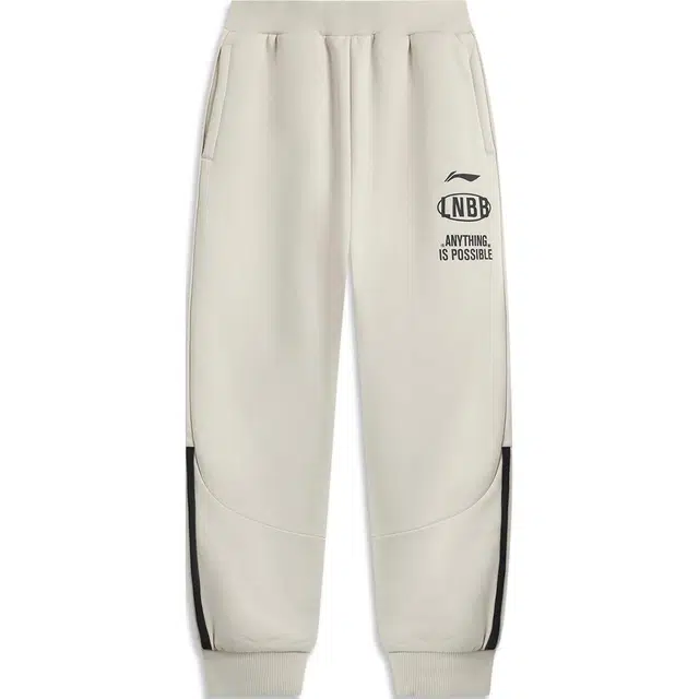 李宁儿童 篮球系列 字母中腰舒适透气加绒保暖束脚针织运动裤 燕麦灰/燕麦灰/黑色青少年