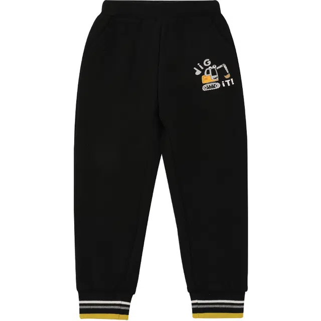 红豆 字母卡通挖掘机印花螺纹收口休闲裤 儿童款 优雅黑