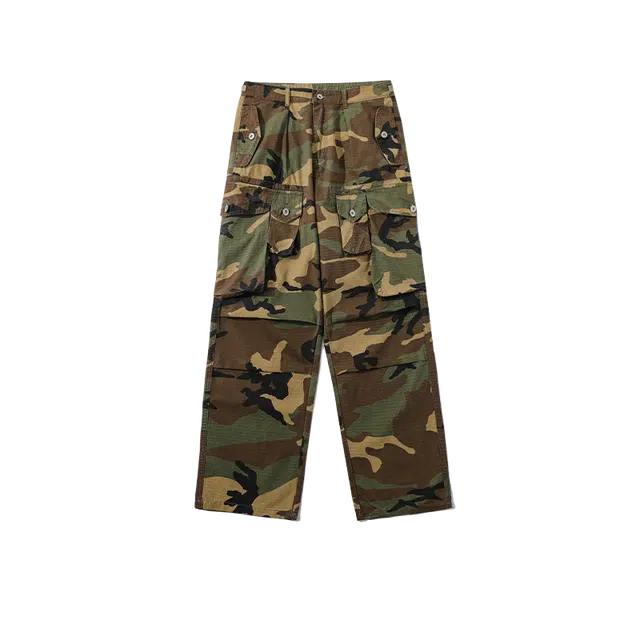 奇迹街区 美式复古迷彩运动宽松阔腿垂感百搭休闲裤 男女同款