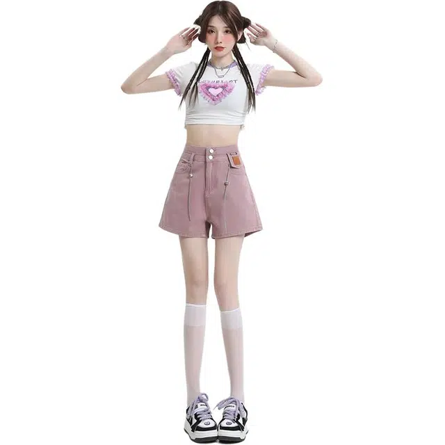 欧迪芬 美式水洗复古设计感牛仔短裤 女款