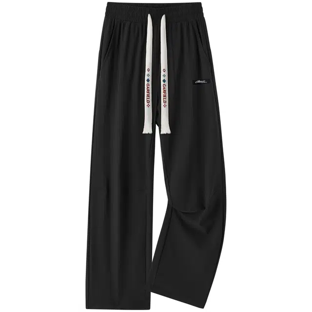 加菲猫 基础款字母贴标简约纯色宽松薄款透气舒适凉感垂感直筒阔腿休闲裤 男女同款