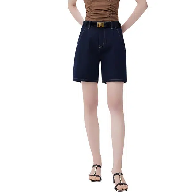 淑好百 夏季牛仔短裤女四面弹莱卡原牛不掉色面料简约五分裤 女款