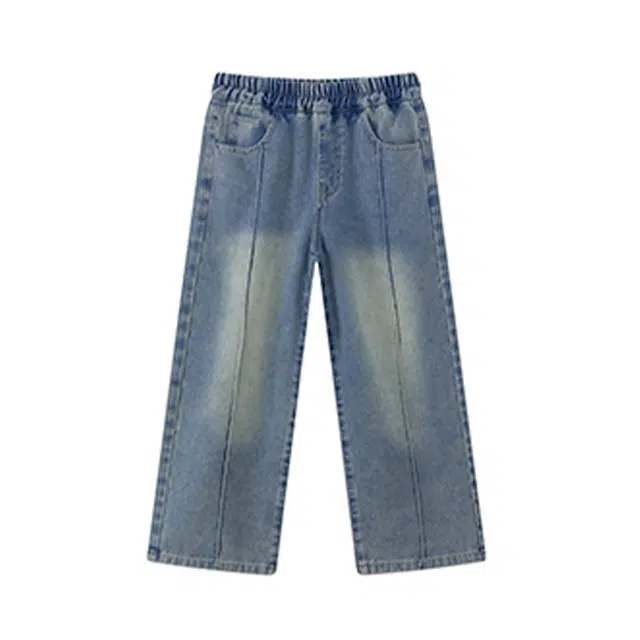 左西牛仔裤 防褪色耐磨直筒宽松 蓝色 中小童