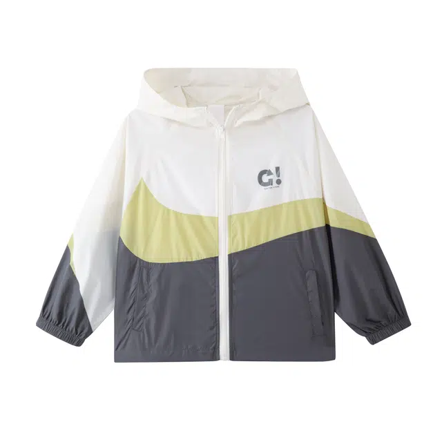 左西 舒适连帽拉链字母防晒服 灰色中小童