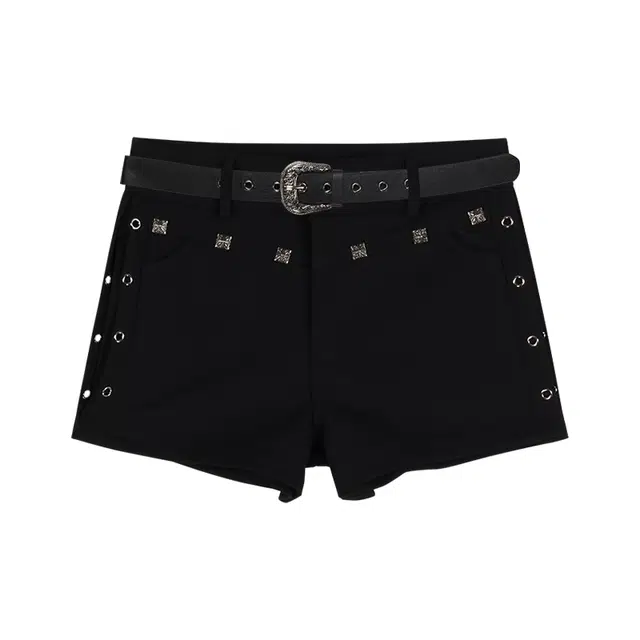 北极绒 铆钉美式热辣妹高腰裤子牛仔短裤 女款