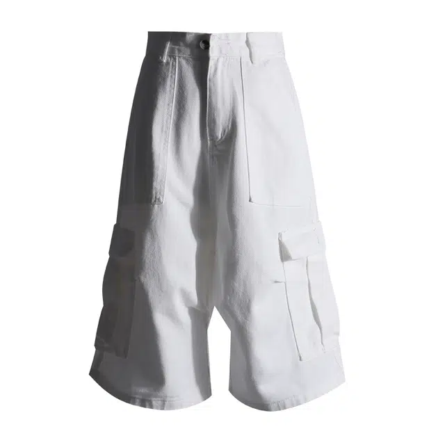 玫丝朵 美式复古多口袋简约百搭休闲工装裤牛仔短裤 女款 白色