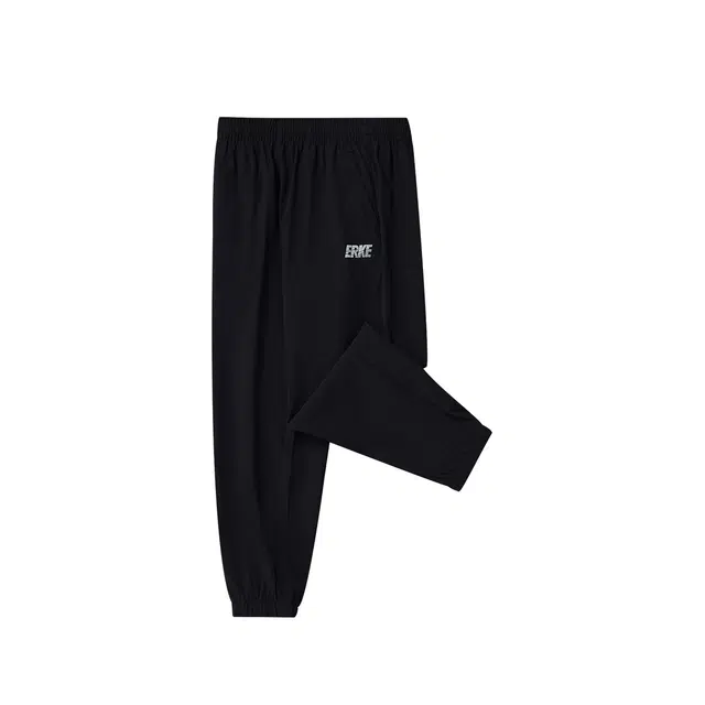 青少年 鸿星尔克 纯色中腰束脚针织运动裤 正黑