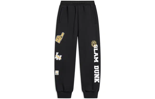 李宁儿童 加绒字母图案印花抓绒束脚针织运动裤运动裤 儿童款 黑色