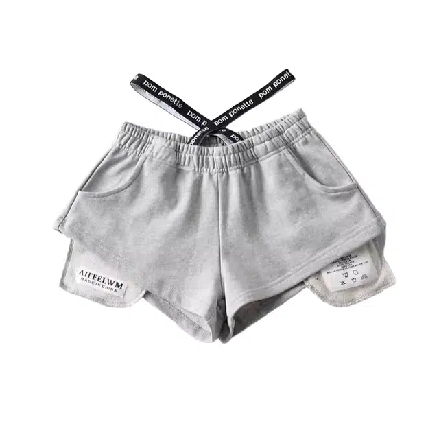 怪力萝莉 显腿长高腰辣妹风贴标收腰阔腿休闲热裤潮运动短裤 女款