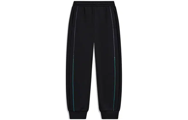 李宁儿童 纯色中腰束脚抓绒针织运动裤 儿童款 黑色