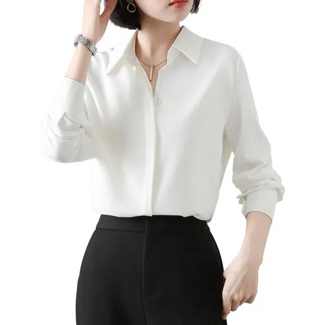 纤丝鸟 通勤抗皱有垂感设计感小众职业面试正装长袖衬衫 女款