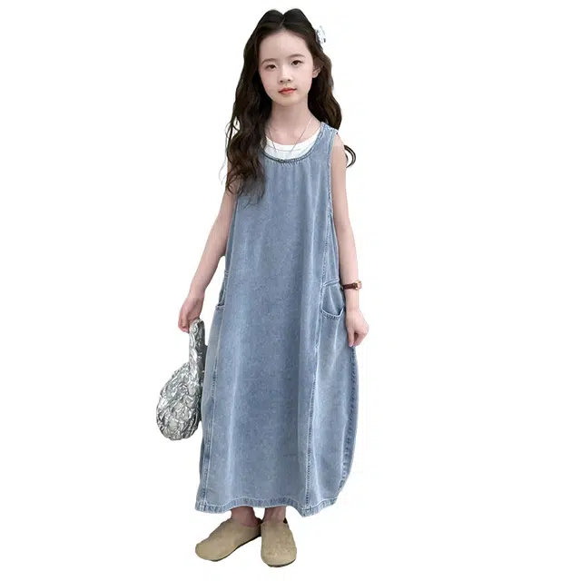 雅鹿连衣裙 时尚舒适亲肤耐磨洋气透气无袖 蓝色 儿童款