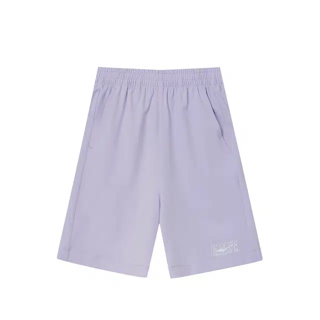 鸿星尔克儿童 纯色中腰透气直筒五分儿童短裤 儿童款 浅粉紫